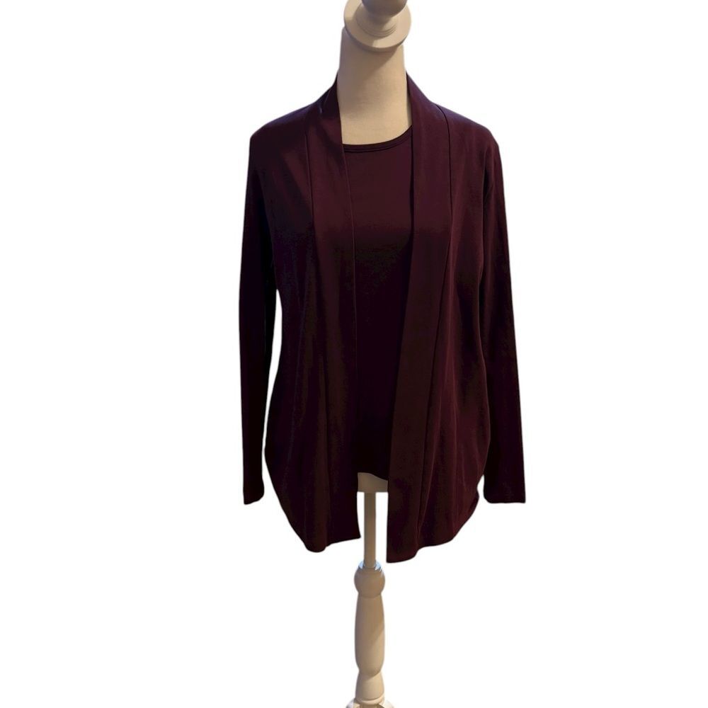 LL Bean Supima Cotton Cardigan and Tank Top Set Deep Purple Womens Medium Small